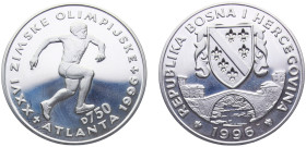 Bosnia and Herzegovina Republic 750 Dinara 1996 PM Pobjoy Mint Olympics, Sprinter Silver PF 28.5g KM# 57