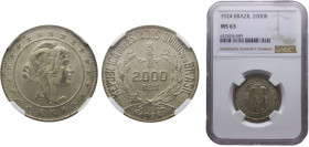 Brazil Republic of the United States 2000 Reis 1924 Rio de Janeiro mint Silver NGC MS63 KM# 526