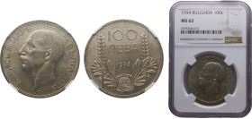 Bulgaria Kingdom Boris III 100 Leva 1934 London mint Silver NGC MS62 KM# 45
