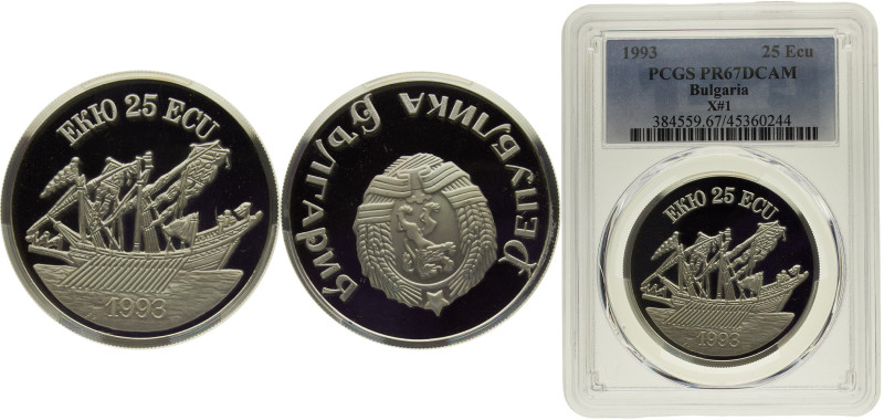 Bulgaria Republic 25 Ecu 1993 Sofia mint Silver PCGS PR67 X# 1