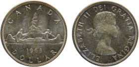 Canada Commonwealth Elizabeth II 1 Dollar 1963 Ottawa mint 1st portrait Silver BU 23.4g KM# 54