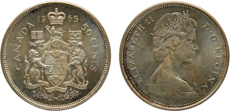 Canada Commonwealth Elizabeth II 50 Cents 1965 Ottawa mint 2nd portrait Silver B...