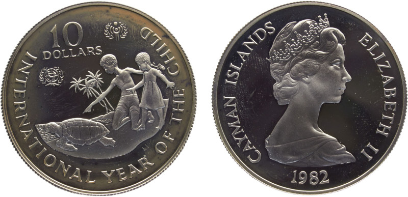 Cayman Islands British colony Elizabeth II 10 Dollars 1982 (Mintage 6616) Intern...