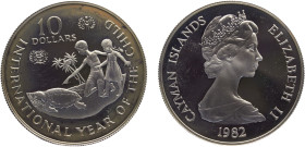 Cayman Islands British colony Elizabeth II 10 Dollars 1982 (Mintage 6616) International Year of the Child Silver PF 28.2g KM# 72