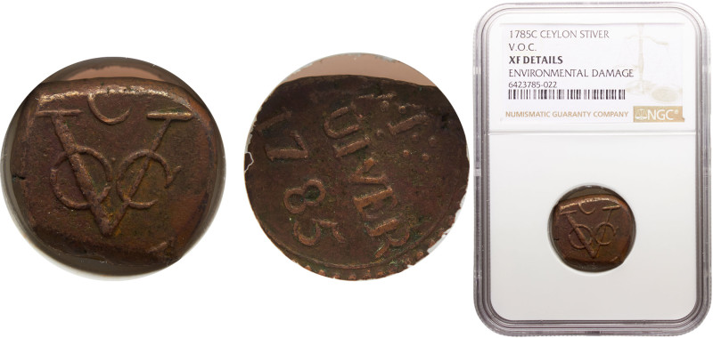 Ceylon Dutch East India Company 1 Stuiver 1785 VOC Copper NGC XF KM# 26