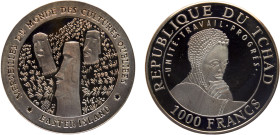 Chad Republic 1000 Francs Stonehenge 1999 Easter Island Silver PF 15.2g Schön# 22