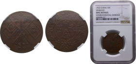 China Sinkiang Province 10 Cash 1933 Copper NGC UNC KM# Y-44.5