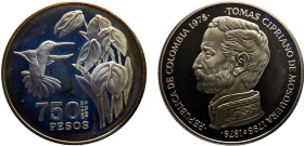 Colombia Republic 750 Pesos 1978 (Mintage 3100) Conservation,WWF, Tomas Cipriano de Mosquera Silver PF 36g KM# 265