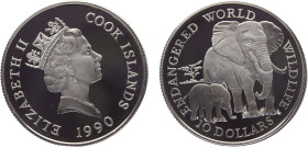Cook Islands Dependency of New Zealand Elizabeth II 10 Dollars 1990 (Mintage 25000) Conservation, Endangered Wildlife, African Elephant Silver PF 10g ...