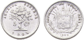 Costa Rica First Costa Rican Republic 5 Centavos 1869 GW San José mint Silver AU 1.3g KM# 110