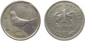 Croatia Republic 1 Kuna 1997 Countermark ¨585¨ Nickel-brass XF 5g KM# 9.1