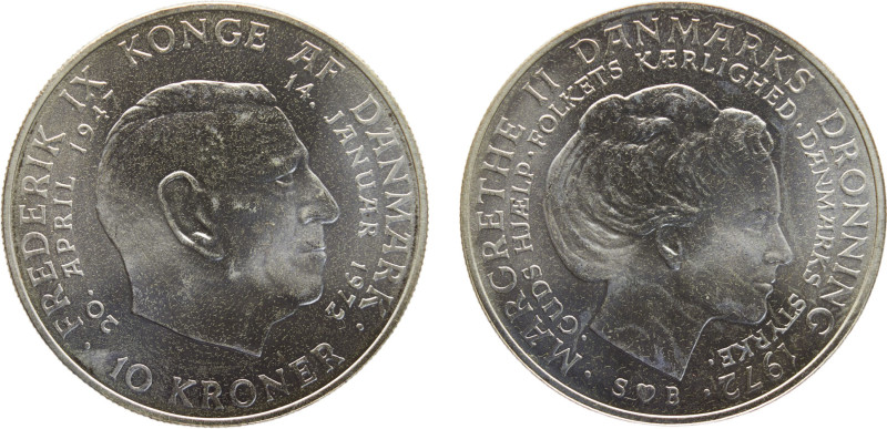 Denmark Kingdom Margrethe II 10 Kroner 1972 S♥B Death of Frederik IX and accessi...