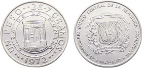 Dominican Fourth Republic 1 Peso 1972 Royal mint(Mintage 27000) 25th Anniversary of the Central Bank Silver BU 27g KM# 34