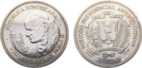 Dominican Fourth Republic 25 Pesos 1979 Royal mint(Mintage 3000) Visit of Pope John Paul II Silver UNC 66g KM# 54