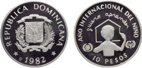 Dominican Fourth Republic 10 Pesos 1982 (Mintage 8482) International Year of the Child Silver PF 23.4g KM# 57