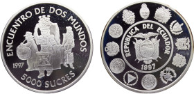 Ecuador Republic 5000 Sucres 1997 (Mintage 6000) Ibero-American Series III, Dances and customs Silver PF 27g KM# 100