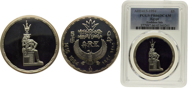 Egypt Arab Republic 5 Pounds AH1415 (1994) Goddness Isis Silver PCGS PR66 KM# 83...