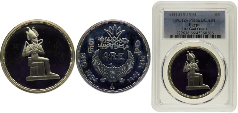 Egypt Arab Republic 5 Pounds AH1415 (1994) The God Osiris Silver PCGS PR66 KM# 8...