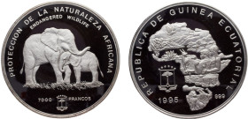 Equatorial Guinea Republic 7000 Francos CFA 1995 (Mintage 555) Conservation, Endangered Wildlife, African Elephant Silver PF 157g KM# 104