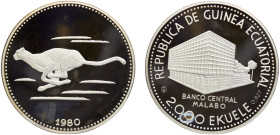 Equatorial Guinea Republic 2000 Ekuele 1983 CHI Balerna mint(Mintage 1000) Conservation Series, Cheetah Silver PF 31.1g KM# 58
