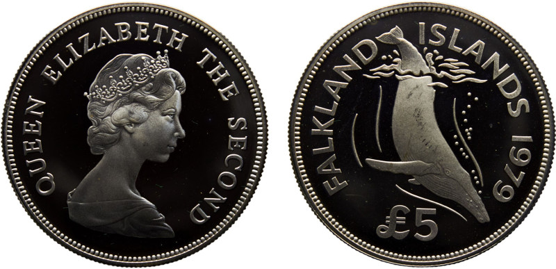 Falkland Islands British colony Elizabeth II 5 Pounds 1979 (Mintage 3432) Conser...