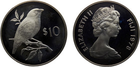 Fiji Republic Elizabeth II 10 Dollars 1978 Royal mint(Mintage 4026 ) Conservation, Pink-billed parrot finch Silver PF 28g KM# 41a