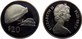 Fiji Republic Elizabeth II 20 Dollars 1978 Royal mint(Mintage 3869 ) Conservation, Golden Cowrie Silver PF 35.3g KM# 42a