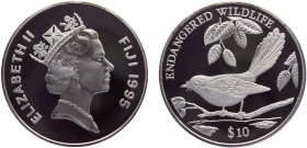 Fiji Republic Elizabeth II 10 Dollars 1995 (Mintage 10000) Conservation, Endangered Wildlife, Streaked Fantail Silver PF 31.6g KM# 74