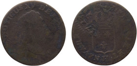 France Kingdom Louis XV ½ Sol 1723 H La Rochelle mint Mint Error Double Struck Copper F 6.8g KM#451