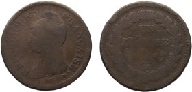 France First Republic 1 Décime 1795-1800 Mint Error Struck Over 2 Decime coin Copper F 18.5g
