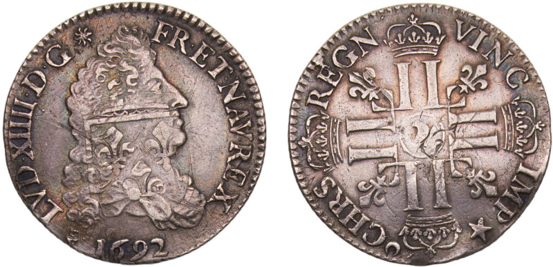 France Kingdom Louis XVI 1/4 Ecu 1692 Silver VF 6.7g Dy# 1540a