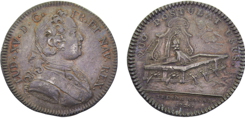 France Kingdom Louis XV Jeton 1726 Trésor Royal, Quo postulat usus Silver AU 7.5...