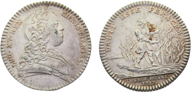 France Kingdom Louis XV Jeton 1727 Trésor Royal, Dabit Esse Feracem Silver AU 7....