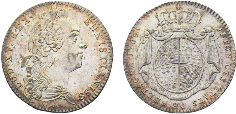 France Kingdom Louis XVI Jeton 1766 Etats de Bretagne, Rennes Silver UNC 6.5g Fe...