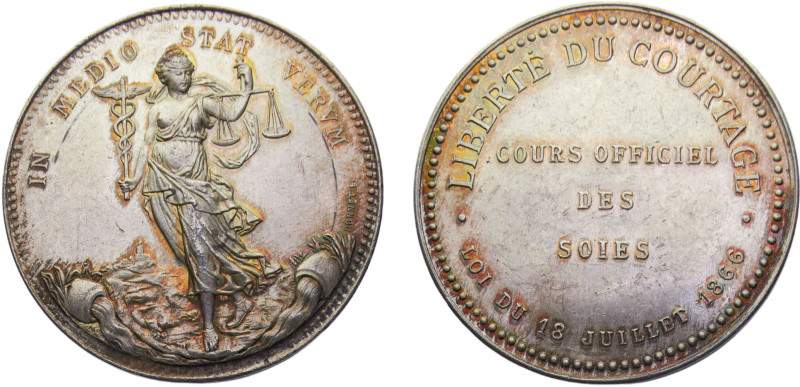 France Third Republic Jeton 1886 Lyon, courtiers de commerce de soie Silver UNC ...