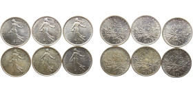 France Fifth Republic 5 Francs 1969 6 Lots Silver UNC KM# 926