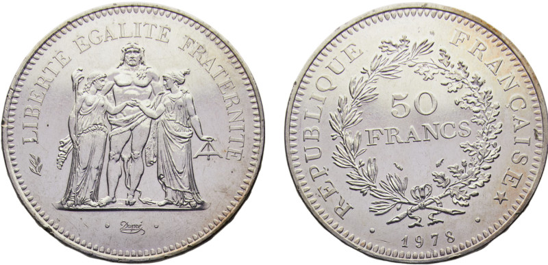 France Fifth Republic 50 Francs 1978 Paris mint "Hercules" Silver UNC 30g KM# 94...