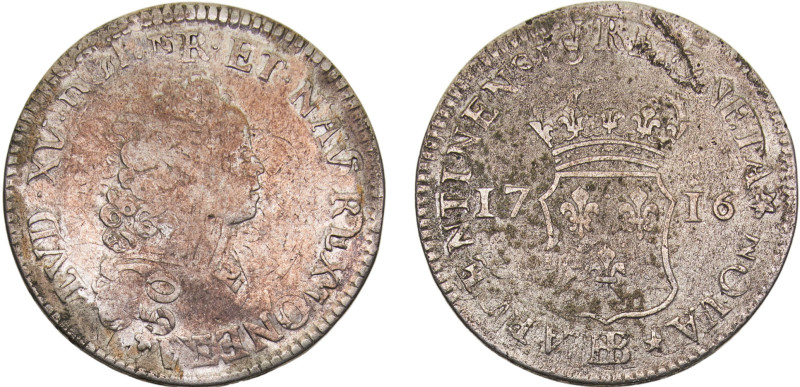 France Kingdom Louis XV 40 sols de Strasbourg 1716 BB Strasbourg mint Silver VF ...