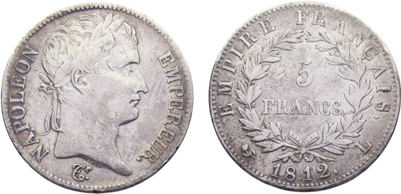 France First Empire Napoleon I 5 Francs 1812 L Bayonne mint Silver VF 24.7g KM# ...