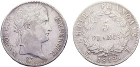 France First Empire Napoleon I 5 Francs 1812 T Nantes mint Silver XF 25g KM# 694.14
