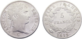 France First Empire Napoleon I 5 Francs 1813 I Limoges mint Silver AU 24.9g KM# 694.7