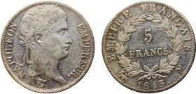 France First Empire Napoleon I 5 Francs 1813 M Toulouse mint Silver AU 24.9g KM# 694.10