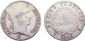 France First Empire Napoleon I 5 Francs 1813 W Lille mint Silver VF 24.7g KM# 694.16