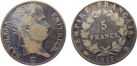 France First Empire Napoleon I 5 Francs 1815 B Rouen mint Hundred Days Silver VF 24.9g KM#704.2
