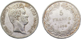 France Kingdom Louis Philippe I 5 Francs 1830 A Paris mint Silver XF 24.9g KM# 735.1