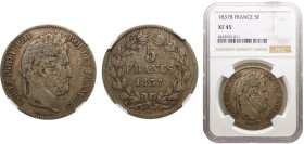 France Kingdom Louis Philippe I 5 Francs 1837 B Rouen mint Silver NGC XF45 KM# 749.2