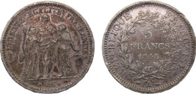 France Second Republic 5 Francs 1848 A Paris mint "Hercules" Silver XF 25g KM# 749.1