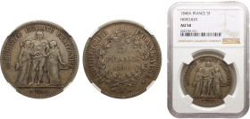 France Second Republic 5 Francs 1848 A Paris mint "Hercules" Silver NGC AU50 KM# 756.1