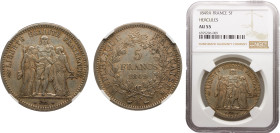 France Second Republic 5 Francs 1849 A Paris mint "Hercules" Silver NGC AU55 KM# 756.1