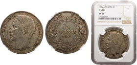France Second Republic Louis Napoléon Bonaparte 5 Francs 1852 A Paris mint Silver NGC XF45 KM # 773.1